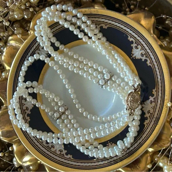 Vintage 14K Gold Cultured Pearl 3 Strand Necklace 17-1/2” - Picture 3 of 9